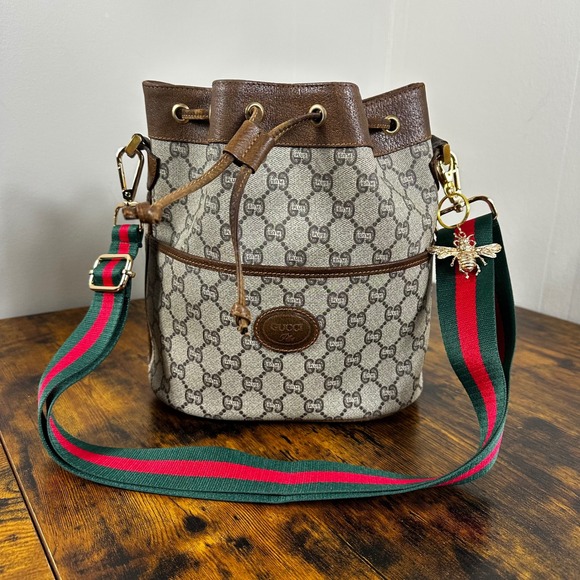 Vintage Gucci Plus GG Monogram Bucket Bag Crossbody Strap - Picture 1 of 16